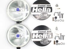 LSC 1F4005750101 : PAIR OF Genuine HELLA Comet 500 Spotlights. Halogen High Beam Lights with Caps, Bulbs and Swivelling Mounting Brackets - NEW