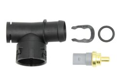LSC 5Q0122291T : Lower Right Radiator Coolant Flange with Temperature Sensor and Seals - NEW